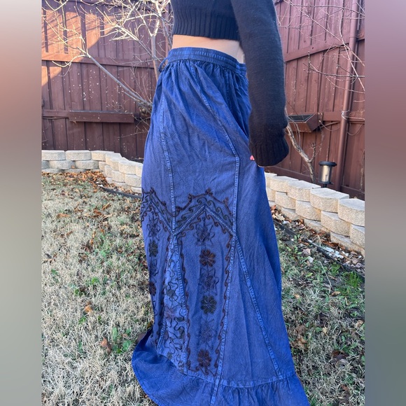 Chic Navy Embroidered Maxi Skirt - Picture 12 of 15